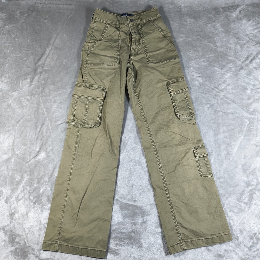 Hollister Cargo Pants Women 000R W23R Green Ultra High Rise Baggy Utility Y2K